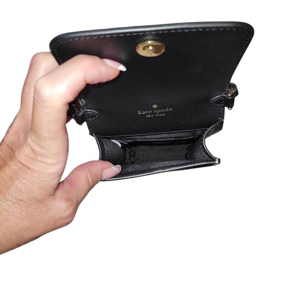 Kate Spade Madison Flap Phone Crossbody Toasted Hazelnut & Black Leather Bag - Picture 5 of 13